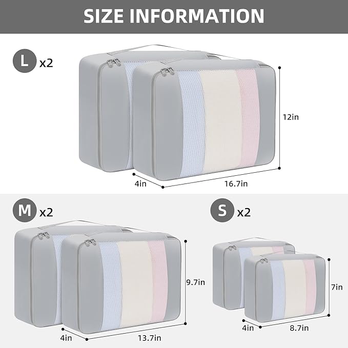 BAGAIL 6 Set/8 Set/10 Set Packing Cubes Various Sizes Packing Organizer for Travel Accessories Luggage Carry On Suitcase