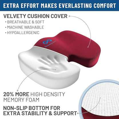 Everlasting Comfort Doctor Recommended Memory Foam Seat Cushion for Office Chairs & Car - Ergonomic Office Desk Accessories - Cushions for Tailbone Pain Relief, Sciatica & Back Support Pillow