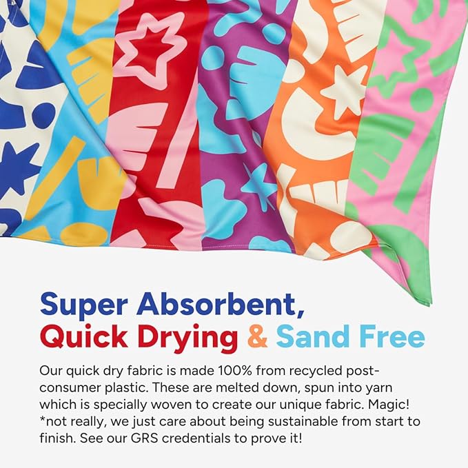 Dock & Bay Beach Towel - Quick Dry, Sand Free - Compact, Lightweight - 100% Recycled - Includes Bag - Power of Positivity - Large (160x90cm, 63x35)