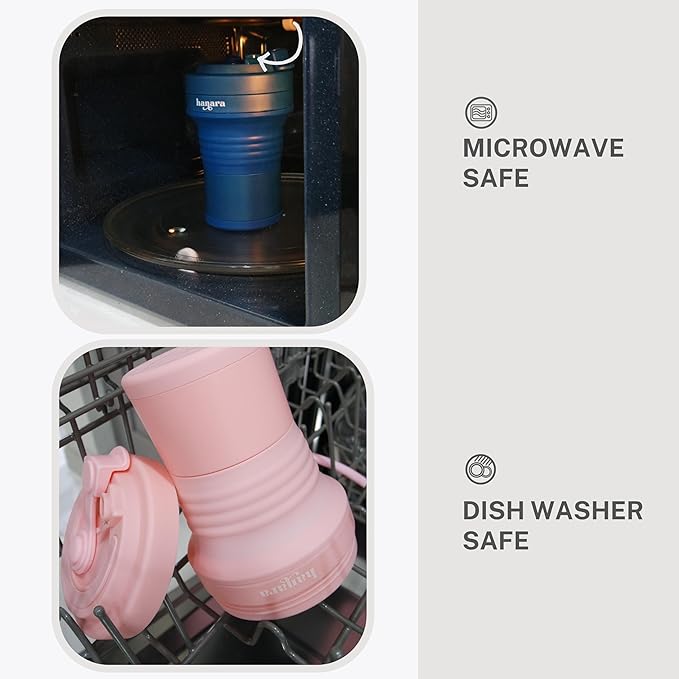 HANARA Collapsible Cup with Reusable Straw – 18 Oz (550 Ml), Portable Travel Mug, BPA-Free, Leak-Proof, Microwave & Dishwasher Safe, Multi-Purpose for Hot & Cold Drinks – Sky Blue