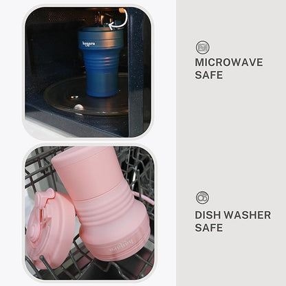 HANARA Collapsible Cup with Reusable Straw – 18 Oz (550 Ml), Portable Travel Mug, BPA-Free, Leak-Proof, Microwave & Dishwasher Safe, Multi-Purpose for Hot & Cold Drinks – Navy Blue