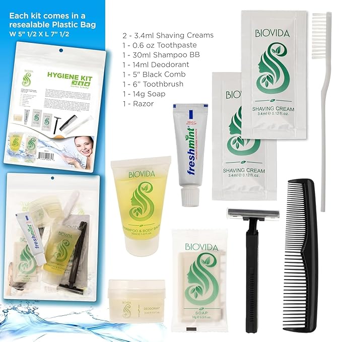 Moda West 24 Hygiene Kits - Bulk Case of Wholesale Basic Toiletry Kits for Men, Women, Travel, Charity - 9 Piece Kit, Unisex, Convenient for Personal Use, Charitable Giving, Travel, and More