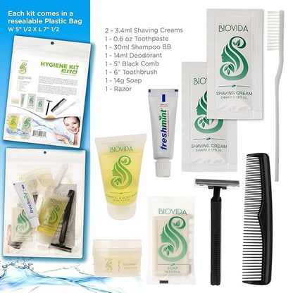 Moda West 24 Hygiene Kits - Bulk Case of Wholesale Basic Toiletry Kits for Men, Women, Travel, Charity - 9 Piece Kit, Unisex, Convenient for Personal Use, Charitable Giving, Travel, and More