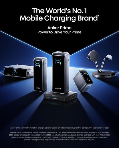 Anker Prime Charger, 160W 3-Port Compact GaN USB C Charger Block, Smart Display and Touch Control, 140W Max Charging via Any Single Port, for MacBook Pro/Air, Laptop, iPhone 17/16 Series(Non-Battery)