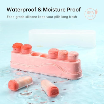 Weekly Pill Organizer 1 Time a Day, KOVIUU Removable Pill Box 7 Day, Portable Travel Pill Case, Once Daily Medication Container Holder, Week Pillbox Dispenser for Vitamin Medicine Supplement, Pink