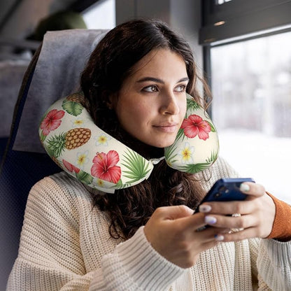 Neck Support Pillow, Comfortable Memory Foam Car/Flight/Airplane Chin Pillows U Shaped Cushion for Office Travel Sleeping Vintage Tropical Flowers Pineapple Floral