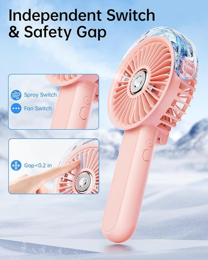 SWEETFULL Portable Misting Fan - 180° Foldable Handheld Personal Fan with Mist Spray, 3 Speeds, 30ml Water Tank, USB Rechargeable for Travel, Outdoors, Makeup, Camping, Home, and Office Use
