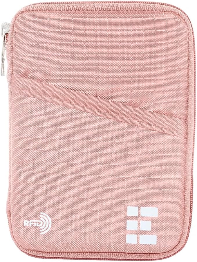 Passport Holder & Travel Wallet with RFID Blocking - Premium Document Organizer Case for Men and Women - Holds Passports, Cards, Tickets, ID, Cash - Compact Zippered Wallet - Rose