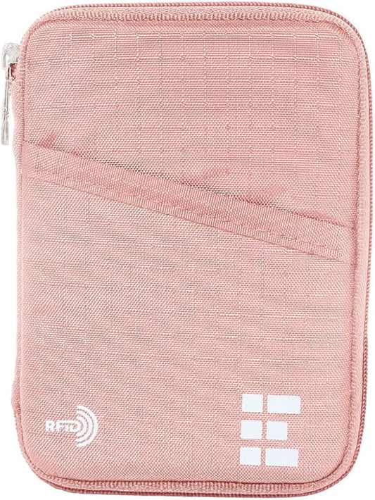 Passport Holder & Travel Wallet with RFID Blocking - Premium Document Organizer Case for Men and Women - Holds Passports, Cards, Tickets, ID, Cash - Compact Zippered Wallet - Rose