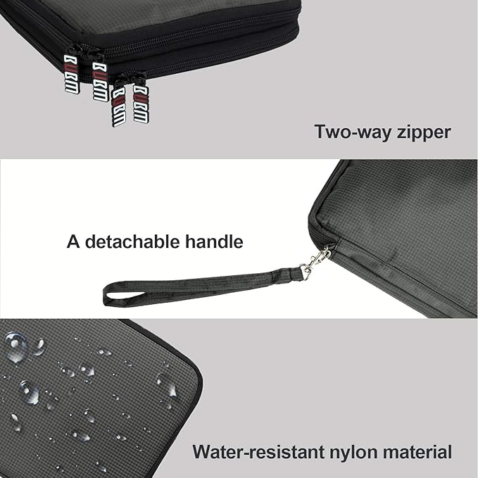 BUBM Double Layer Electronics Organizer, Travel Gadget Bag for Cables, Memory Cards, Flash Hard Drive and More, Fit for iPad or Tablet(up To 9.7")--Large, Gray