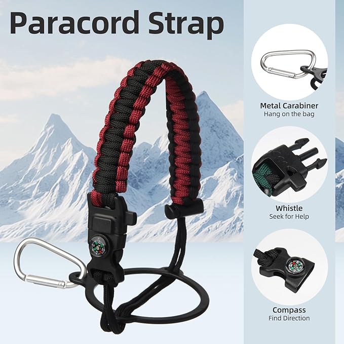 BJPKPK Insulated Water Bottles with Straw Lid, 50oz, 64oz, 87oz, 128oz Large Water Bottle with 3 Lids and Paracord Handle, Stainless Steel Metal Water Bottle, Insulated Water Jug,Charming Red