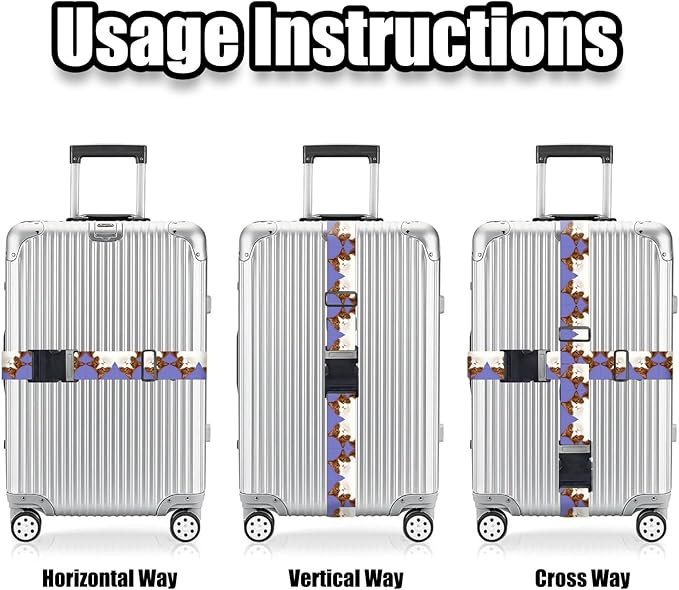 Nuxovilar Luggage Straps of 2 Set Brown and White Cats Repeating Pattern, Durable Material 1.96 * 70.86 Inches for Suitcases,Travel Accessories for 22-28 Inch Luggage, Perfect for Pet Lovers,Leisure