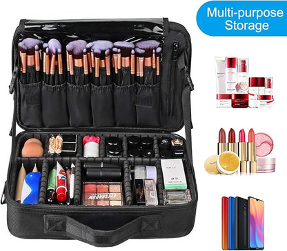 Relavel Travel Makeup Train Case Makeup Cosmetic Case Organizer Portable Artist Storage Bag with Adjustable Dividers for Cosmetics Makeup Brushes Toiletry (medium black)