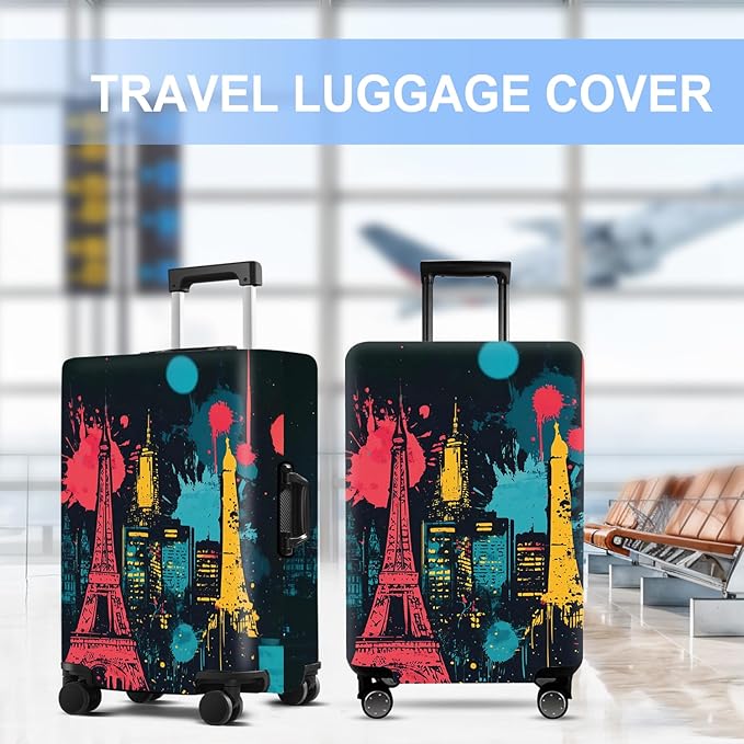 Luggage Cover Washable Suitcase Protector Anti-scratch Suitcase cover Fits 20-34 Inch Luggage (Tower-4, M(24-26inch suitcase))
