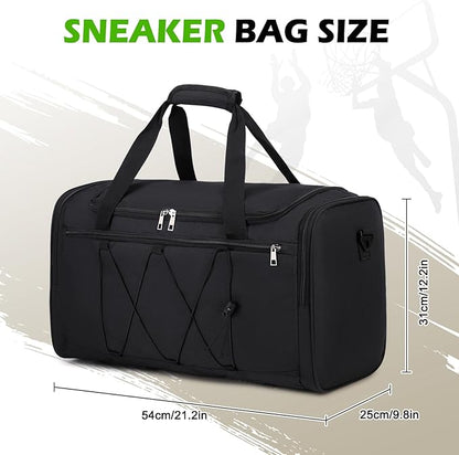Sneaker Bag for Travel, Outdoor Sports Gym Bag Shoe Bags for 4 Pairs of Sneakers up to Size 14, Travel Duffel Bags with 3 Adjustable Dividers & Shoulder Strap, Sneakerhead Gift