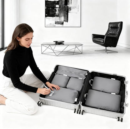 6-piece travel compression packaging cube - foldable travel bag expandable, luggage storage bag. (grey)