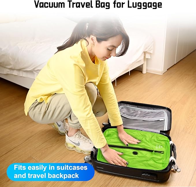 Zurligi Vacuum Bags for Travel with Pump, Vacuum Compression Bag with Adjustable Shoulder Strap, IP67 Reusable Vacuum Packing Cubes for Luggage, Backpack, Suitcase, Yoga, Swim, Beach