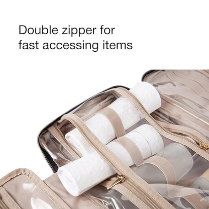 BAGSMART Toiletry Bag Travel Bag with Hanging Hook, Water-resistant Makeup Cosmetic Bag Travel Organizer for Accessories, Shampoo, Full-size Container, Toiletries (Camel, Medium)