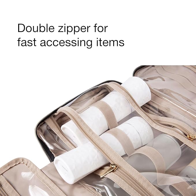 BAGSMART Toiletry Bag Travel Bag with Hanging Hook, Water-resistant Makeup Cosmetic Bag Travel Organizer for Accessories, Shampoo, Full Sized Container, Toiletries (Medium-Grey)