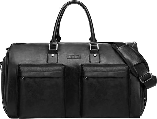 Leather Garment Bag for Travel, Modoker Carry On Suit Carrier Travel Bag with Shoulder Strap/Multiple Pockets - Ideal for Business Trips & Weekend Getaways - The Garment Duffel Bag for Traveling Men