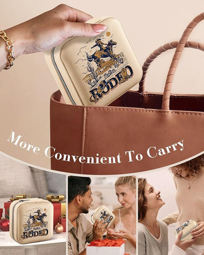 Bistup Travel Jewelry Case - Small Jewelry Organizers and Storage Box for Women Girls Teens Cute Traveling Jewelry Holder with Mirror Little Tiny Compact Modern Unique Aesthetic Pretty, Western