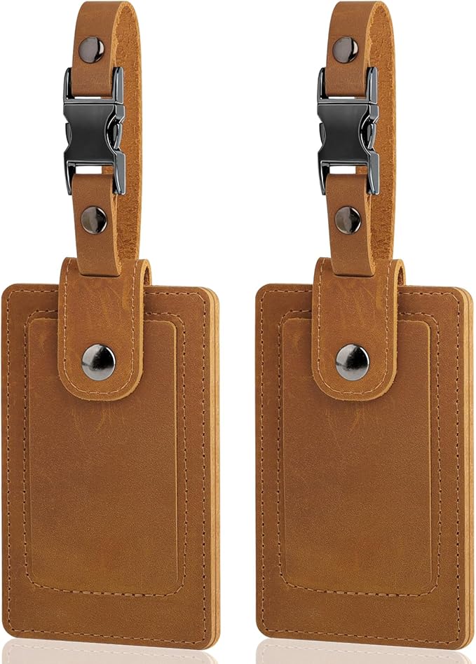 Premium Genuine Leather Luggage Tags for Suitcases - Quick Release, Privacy Protection, Elegant and Durable, Travel Essential Luggage Tag - 2 Pack Brown