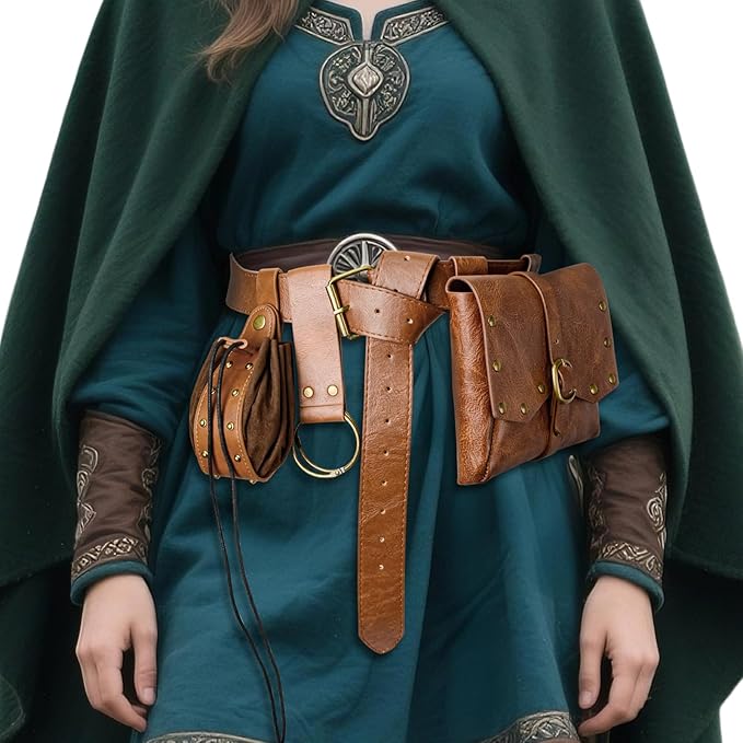 Renaissance Belt Pouch Viking Leather Medieval Belt Waist Bag Pirate Cosplay Festival Halloween Adjustable Accessories (Bottle-Brown)