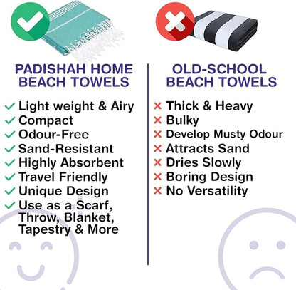 Turkish Beach Towels, Pack of 2 | Oversized, Quick Dry, Sand Free | 100% Cotton, Large 38x71 Towels for Beach, Pool, Travel | Ultra-Soft, Compact, and Absorbent | Green