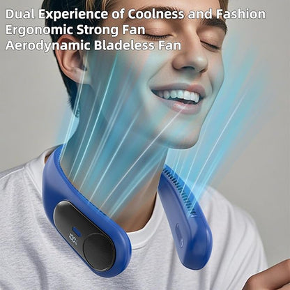 Portable Neck Fan,Personal Wearable Bladeless Fan,LED Display,4-Speeds,6000mAh USB Rechargeable,360° Strong Cooling Wind,Hands Free,Long Lasting,Birthday Gifts for Men Women Dad Mom (Navy)