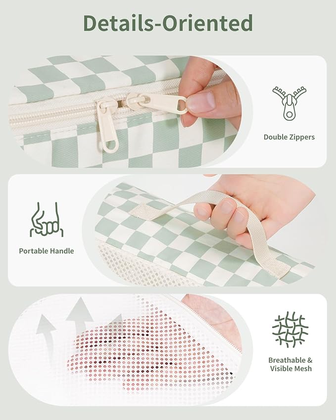 Narwey 7 Set Checkered Packing Cubes for Travel Carry on Suitcase Luggage Organizer Bags for Kids Women Men, Durable Packing Organizers Bag, Travel Essentials Accessories (Mint Green Checkerboard)