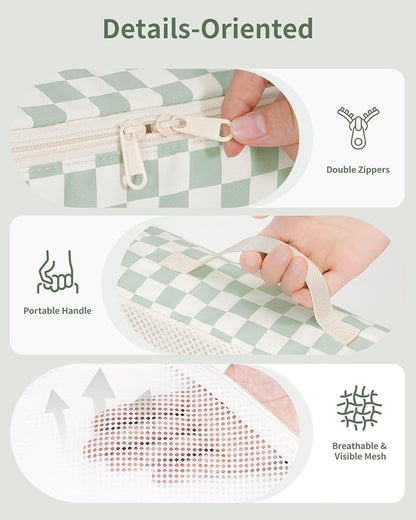 Narwey 7 Set Checkered Packing Cubes for Travel Carry on Suitcase Luggage Organizer Bags for Kids Women Men, Durable Packing Organizers Bag, Travel Essentials Accessories (Mint Green Checkerboard)