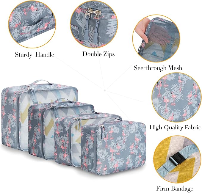 BAGAIL 8 Set Packing Cubes Luggage Packing Organizers for Travel Accessories-Red Flamingo