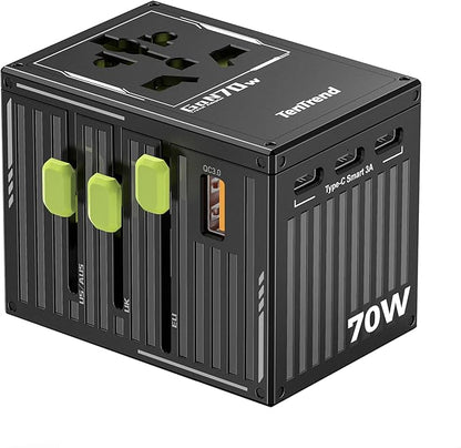 70W Universal Travel Adapter with 4 USB-C & 1 USB-A Ports, International Power Adapter, European Travel Plug Adapter, Worldwide Travel Essentials for EU UK AUS USA