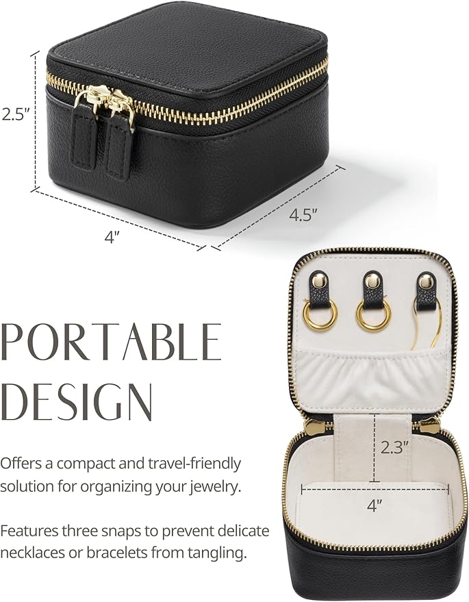 Popvibe Travel Jewelry Box Organizer Small Jewelry Case with 6 Jewelry Bags Mini Pouch, Portable Traveling Jewelry Case for Women, Black Leather Compact Jewelry Travel Necklace Case Holder