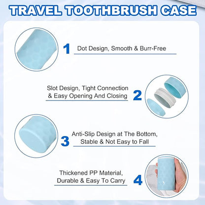 uxcell 2Pcs Travel Toothbrush Case, 8.1x2.8x2 Portable Travel Toothbrush Holder with Dot, Plastic Toothpaste Container for Bathroom, Gym, Business Trip, Camping, Sky Blue