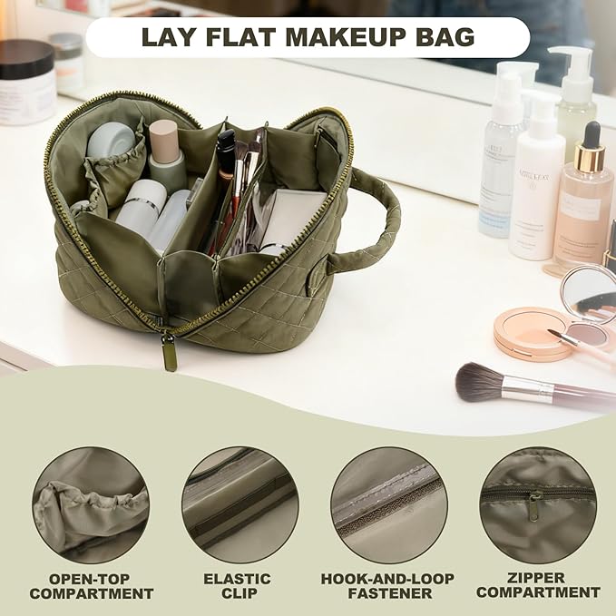 Makeup Bag,Quilted Puffer Cosmetic Bags,Travel Toiletry Bag for Women,Large Capacity Waterproof Make up Bag Set