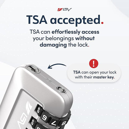TSA Accepted Luggage Travel Lock, Set-Your-Own Combination Lock for School Gym Locker, Luggage Suitcase Baggage Locks, Filing Cabinets, Toolbox, Case (Silver, 4 Pack)