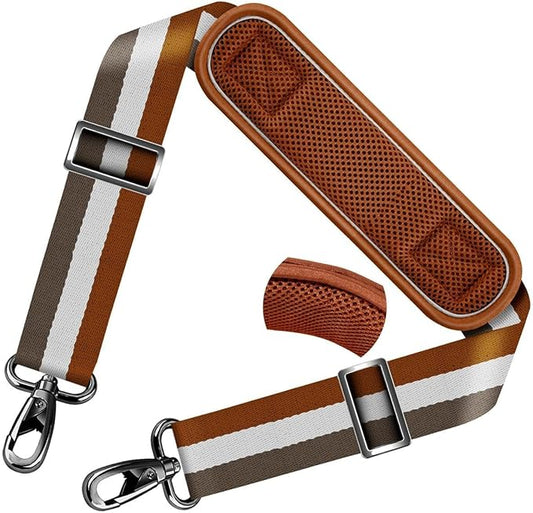 ZINZ Shoulder Strap Universal Bag Strap - 78" Ultra-Thick Padded with Dual Balanced Adjustable Buckles for Briefcase, Travel, Sports, Laptop, Crossbody Bag，Stripes-BrWGy