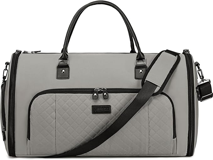 Garment Bag for Airplane Travel, Carry On Garment Duffle Bags for Women, 2 in 1 Travel Suit Bag with Shoes Compartment Carry on Bag Hanging Garment Bag Travel with Shoulder Strap,Grey
