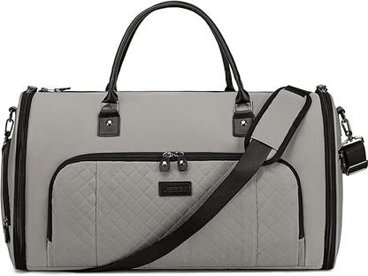 Garment Bag for Airplane Travel, Carry On Garment Duffle Bags for Women, 2 in 1 Travel Suit Bag with Shoes Compartment Carry on Bag Hanging Garment Bag Travel with Shoulder Strap,Grey