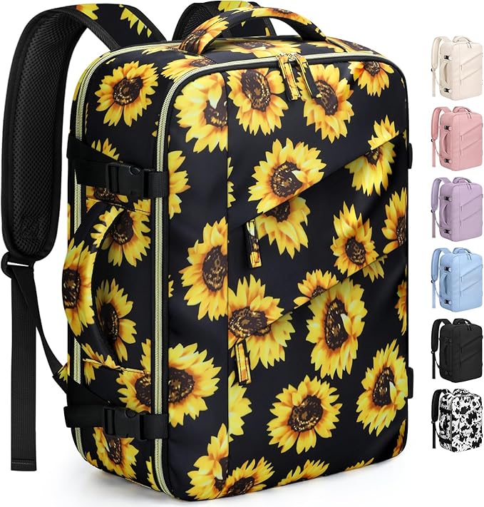 Capolo Travel Backpack for Women Men Waterproof Laptop Backpack Flight Approved Carry On Backpack Overnight Weekender Bag College Bookbag for Business, Work, Traveling Fits 15.6 '' Laptop,Sunflower
