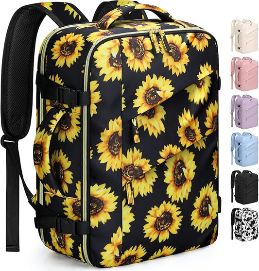 Capolo Travel Backpack for Women Men Waterproof Laptop Backpack Flight Approved Carry On Backpack Overnight Weekender Bag College Bookbag for Business, Work, Traveling Fits 15.6 '' Laptop,Sunflower