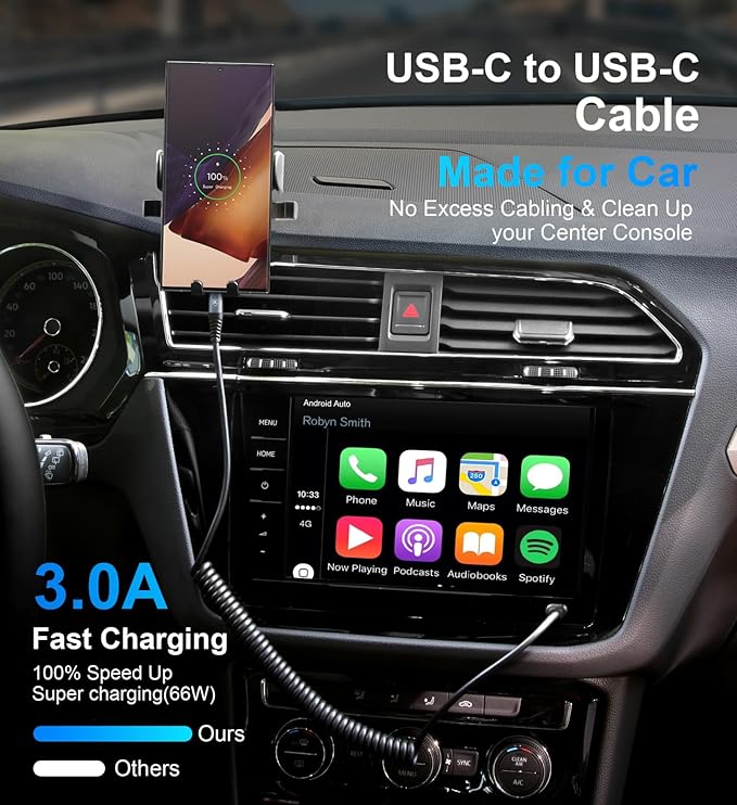 USB C to C Cable 3ft 2Pack Coiled USB C Charger Cable for Car Type C Fast Charging Cable for iPhone 17/16/15/Plus/Pro/Pro Max/Samsung Galaxy S23