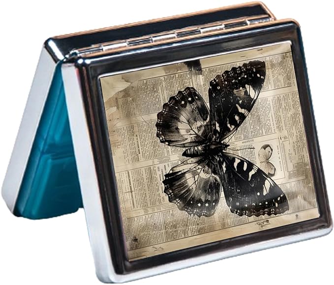 7 Days Chromed Shiny Silver Pill Organizer with Mirror Inside Has 8 Separate Compartments Rectangle,Versatile Storage for Medication - Ideal Travel Accessory (Butterfly)