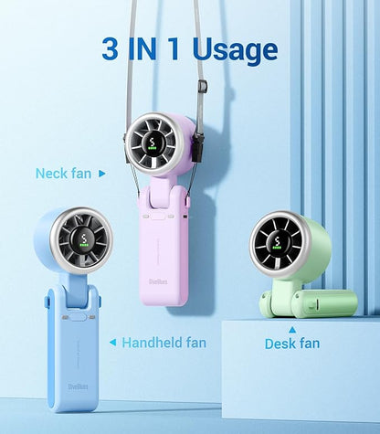 Diveblues Portable Handheld Turbo Fan, 5 Gear Wind, Battery Operated, Up to 12 Working Hours, 3 IN 1 Hand Fan with Air Turbo Tech Cooling Fan for Outdoor Activities, Travel, Working