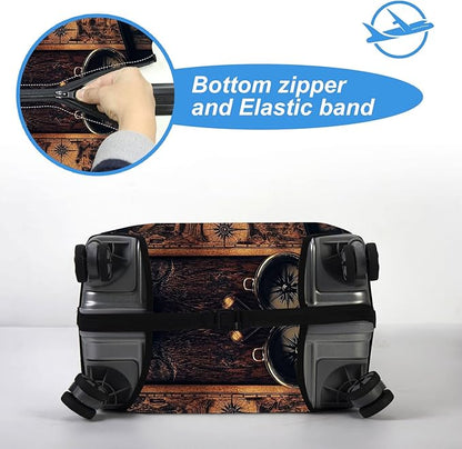 Luggage Cover Protector for 30-32 Inch Suitcases, TSA Approved Elastic Travel Suitcase Covers, Anti-Scratch Washable Luggage Sleeve for Carry On & Checked Bags, Old Map