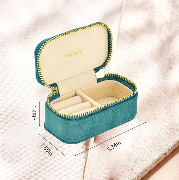 TAIMY Small Travel Jewelry Case, Mini Tiny Plush Velvet Jewelry Box for Women and Girls, Pocket Size Jewelry holder organizer for Rings Earrings and Small Items(Coral Blue)