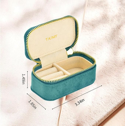 TAIMY Small Travel Jewelry Case, Mini Tiny Plush Velvet Jewelry Box for Women and Girls, Pocket Size Jewelry holder organizer for Rings Earrings and Small Items(Coral Blue)