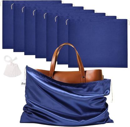 Ewen 7pcs Satin Shoe Bag Dustproof, 23.6x19.6in Dust Bags for Handbags with Drawstring Blank Tags, Travel Essentials Large Packing Bag, Dark Blue Purse Shoes Clothes Organizer for Closet Home Storage
