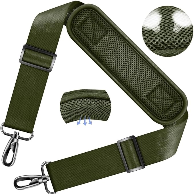 ZINZ Shoulder Strap Universal Bag Strap - 78" Ultra-Thick Padded with Dual Balanced Adjustable Buckles for Briefcase, Travel, Sports, Laptop, Crossbody Bag，Army Green